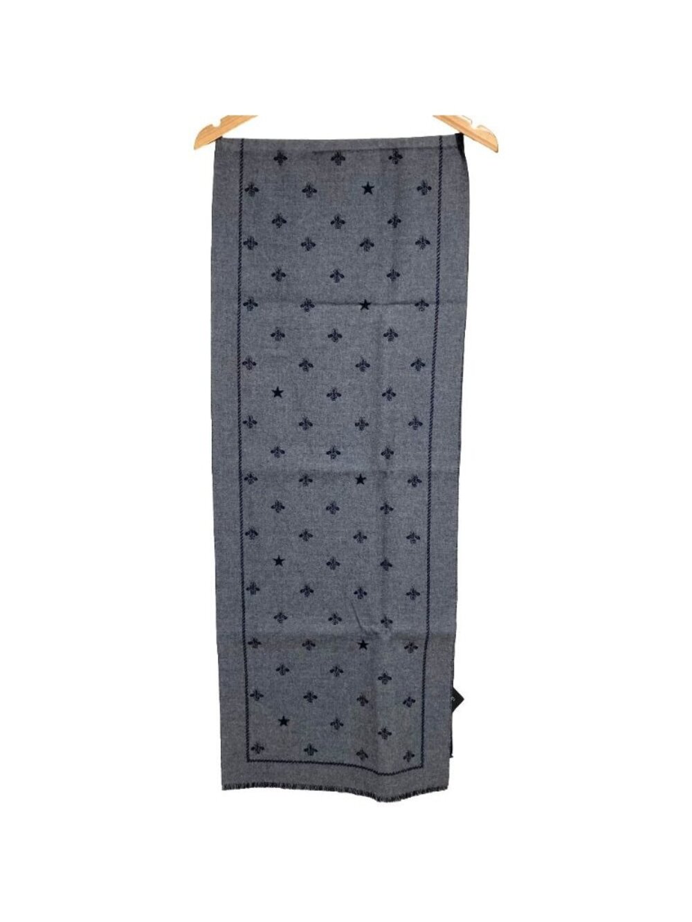 Gucci Bee Star Reversible Wool Scarf Navy Gray